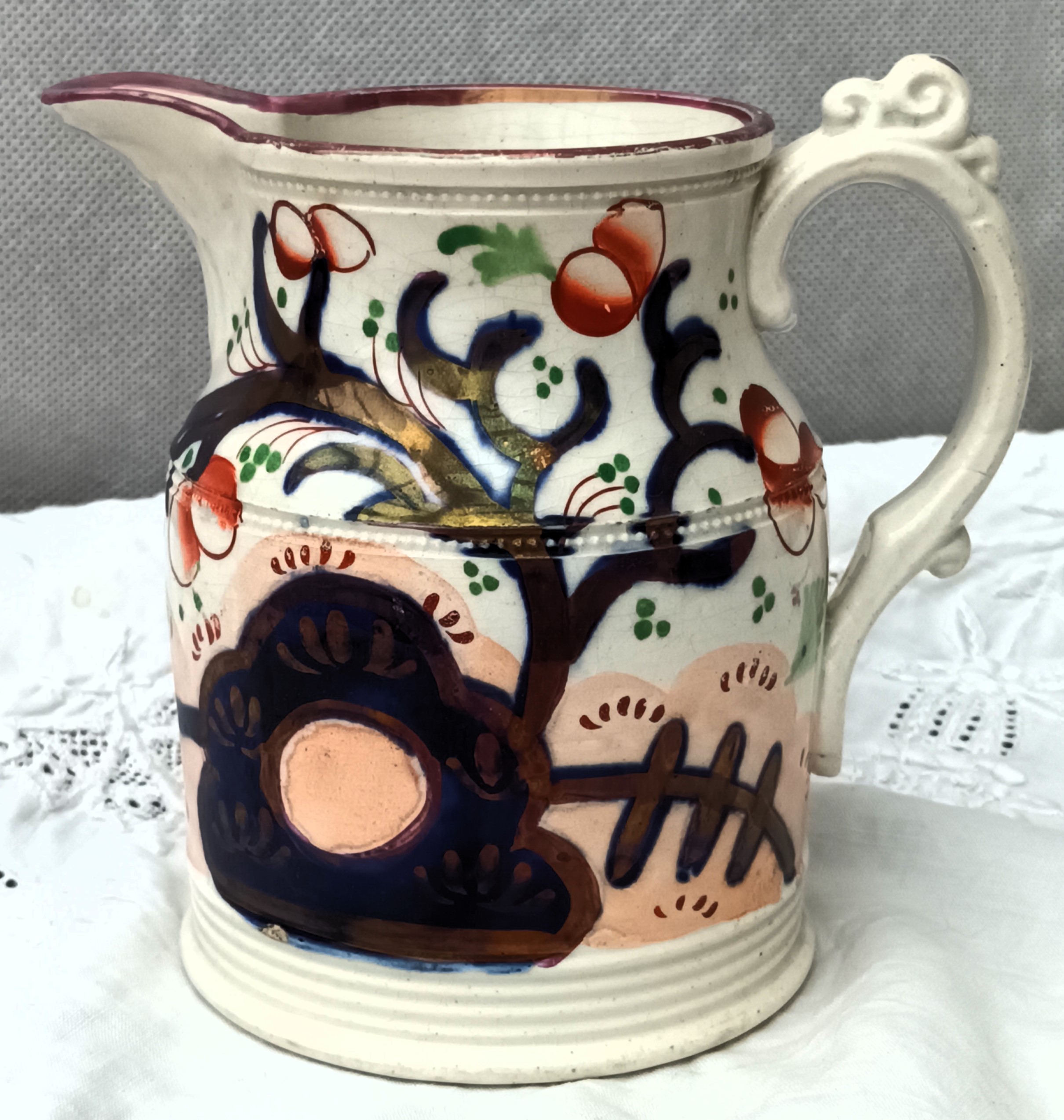 Antique Victorian Gaudy Welsh "Cherry Tree" Jug